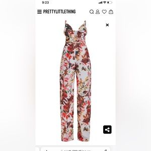 Multi Floral Print Halterneck Wide Leg Jumpsuit